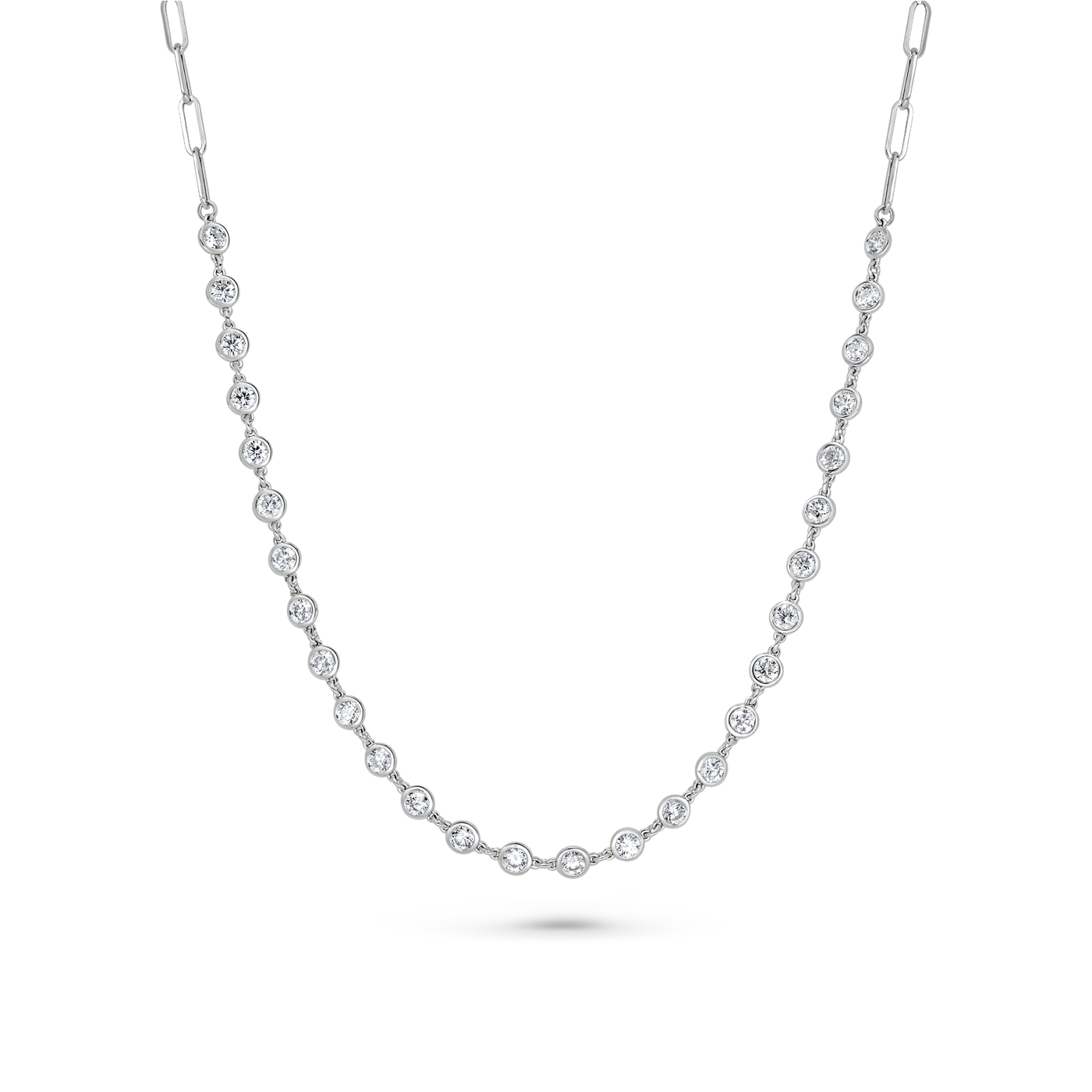 Bezel Set Diamond Necklace on Paperclip Chain