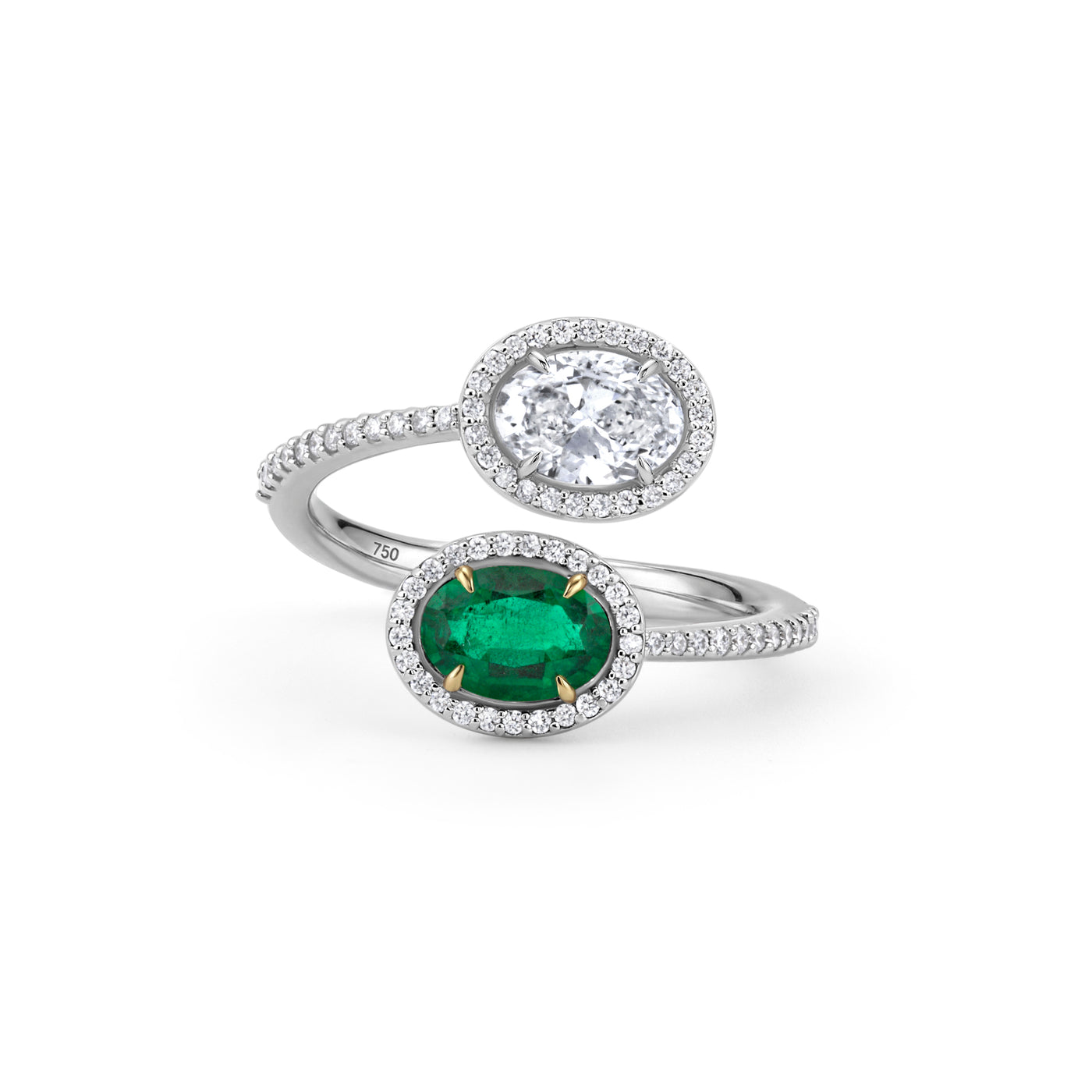 Oval Cut Emerald & Diamond Bypass Ring | 1.54tw