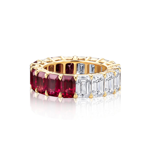 Emerald Cut Ruby & Diamond Band | 11.66tw