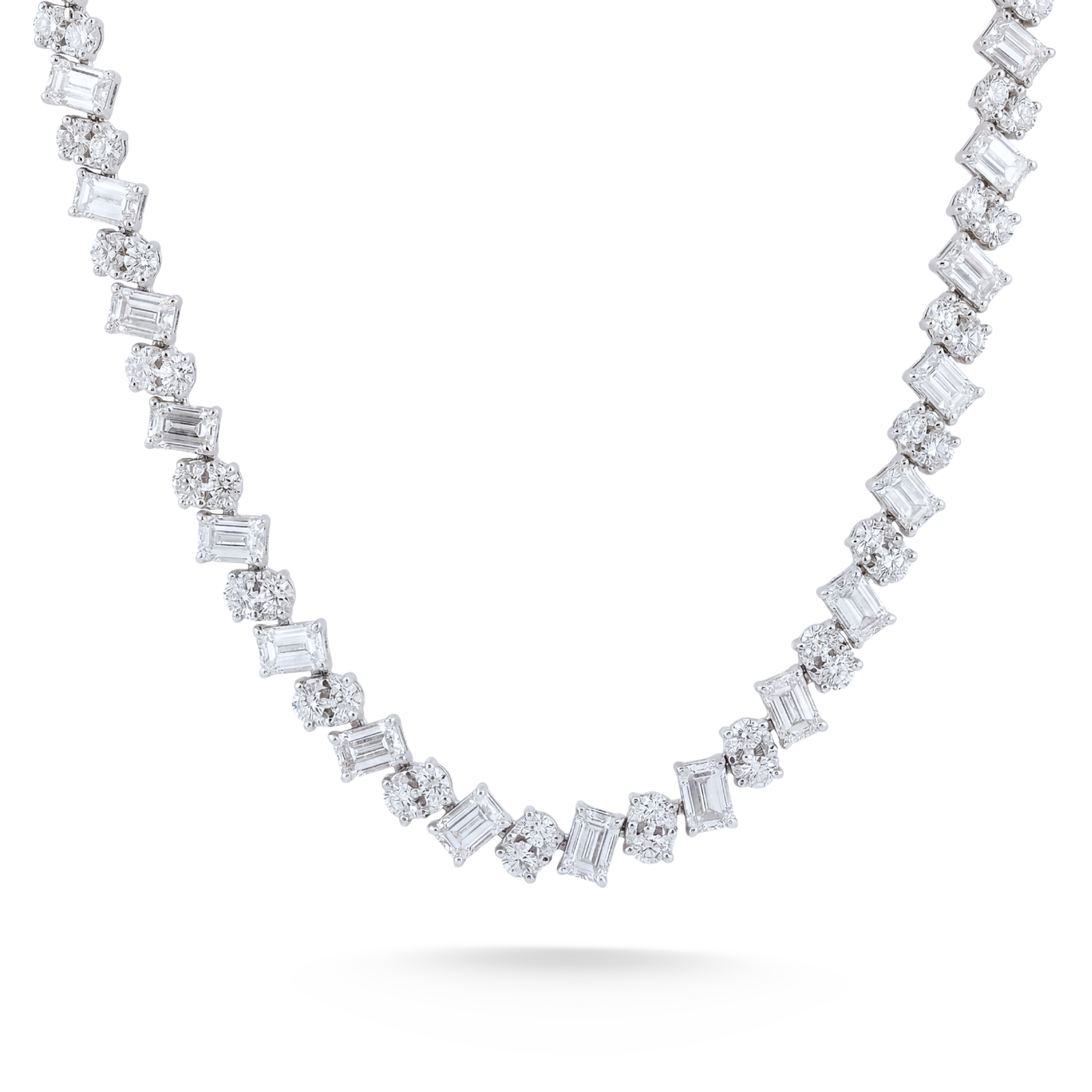 Slanted Oval & Emerald Cut Diamond Tennis Necklace | 37.53tw