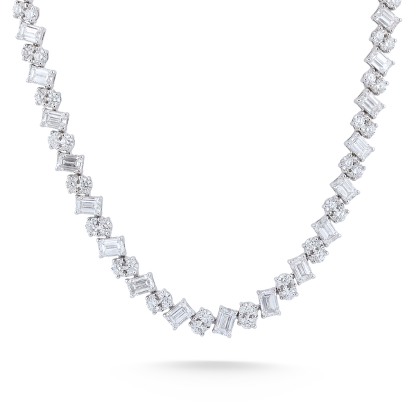 Slanted Oval & Emerald Cut Diamond Tennis Necklace | 37.53tw