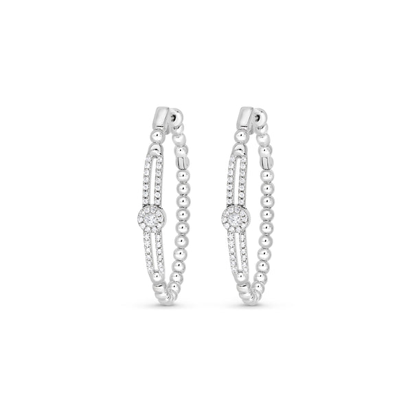 Diamond Oval on Diamond Rail Bead Hoop Earrings | .48tw