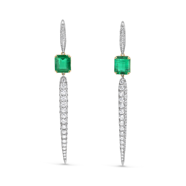 Emerald & Diamond Sphere Drop Earrings