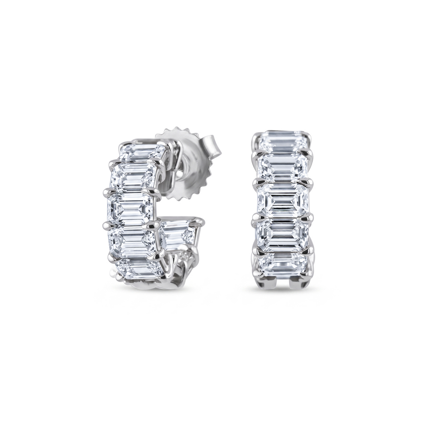 Emerald Cut Diamond Huggie Earrings | 4.35tw