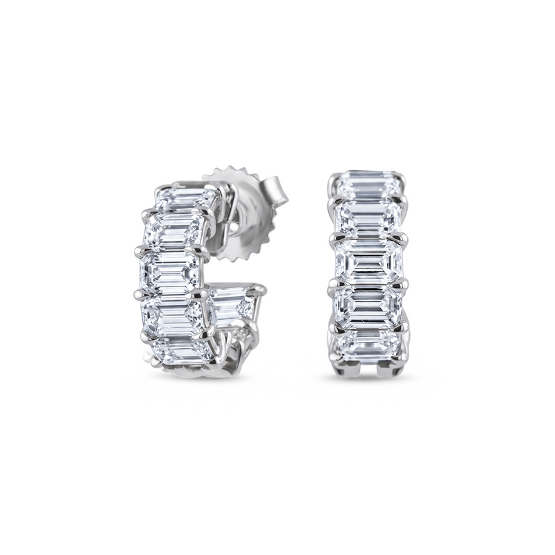Emerald Cut Diamond Huggie Earrings | 4.35tw