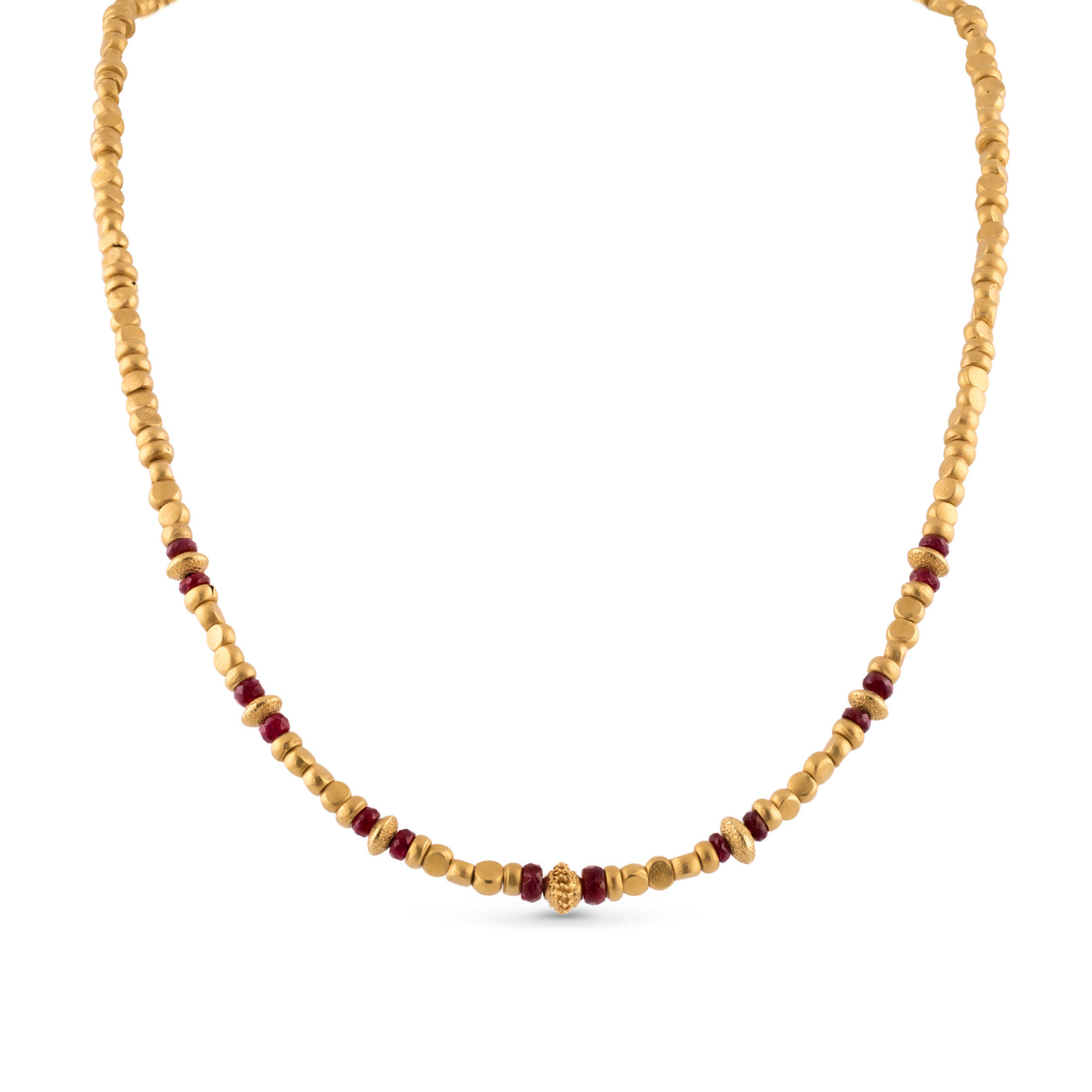 Ruby and Gold Bead Necklace | 17"