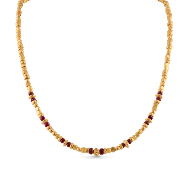 Ruby and Gold Bead Necklace | 17"