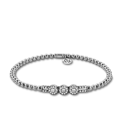 Three Diamond Flowers Bar Stretch Bracelet | .36tw