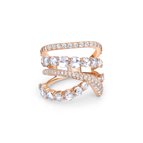 4 Row Free Form Rose Cut Diamond Ring