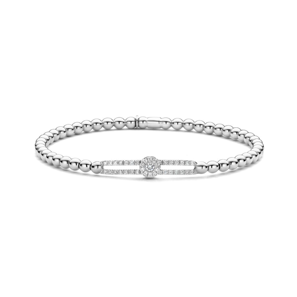 Diamond Flower on Open Bar Stretch Bracelet | .25tw