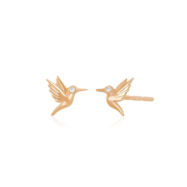 Mini Hummingbird Diamond Eye Stud Earrings
