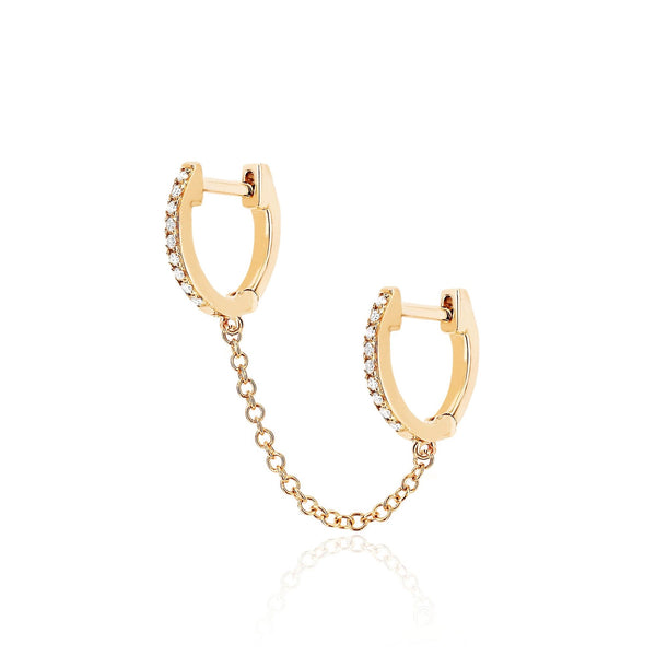 Double Diamond Huggie Earrings on Chain | 0.12tw