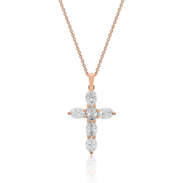 Oval Diamond Cross Pendant