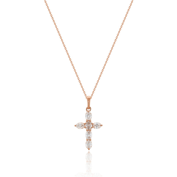 Oval Diamond Cross Pendant