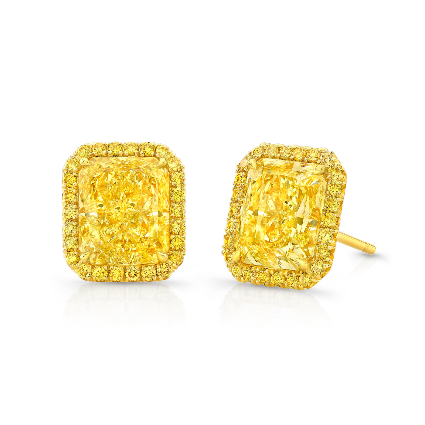 Fancy Yellow Cushion Cut Diamond Stud Earrings | 4.11tw