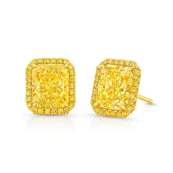 Fancy Yellow Cushion Cut Diamond Stud Earrings | 4.11tw