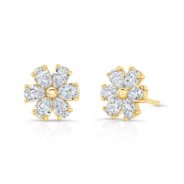 Pear Shape Diamond Flower Stud Earrings | .90tw