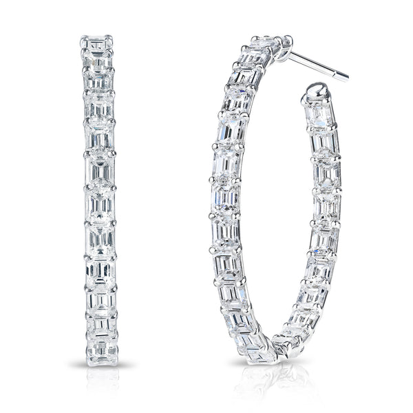 Emerald Cut Diamond Hoop Earrings