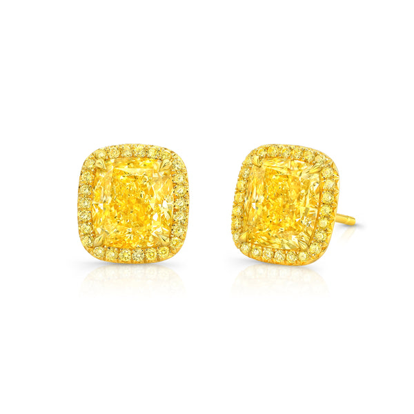 Fancy Yellow Cushion Cut Diamond Earrings | 2.57tw