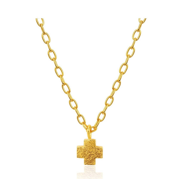 Large Hammered Gold Cross Necklace