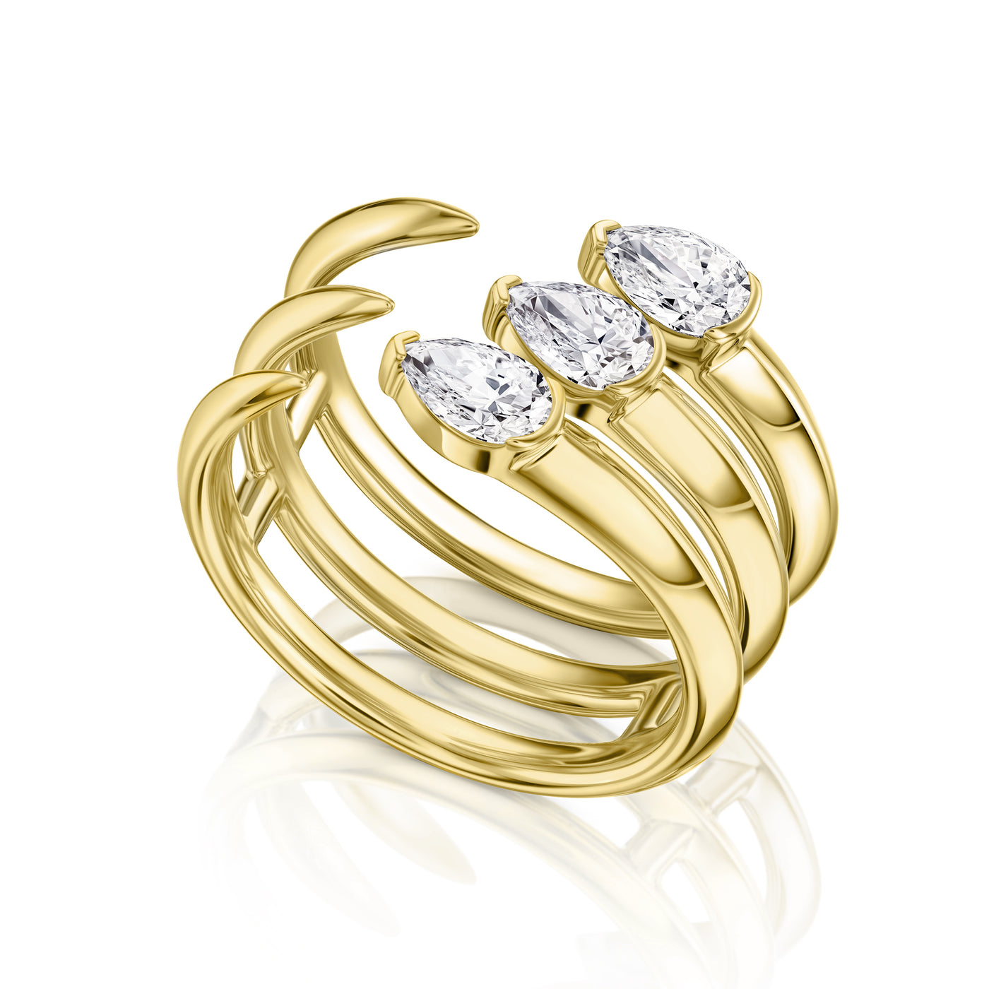 Three Row Pear Shape Diamond Cuff Ring
