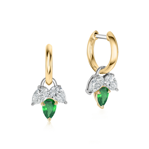 Emerald & Diamond Leaf Drop Huggie Earrings
