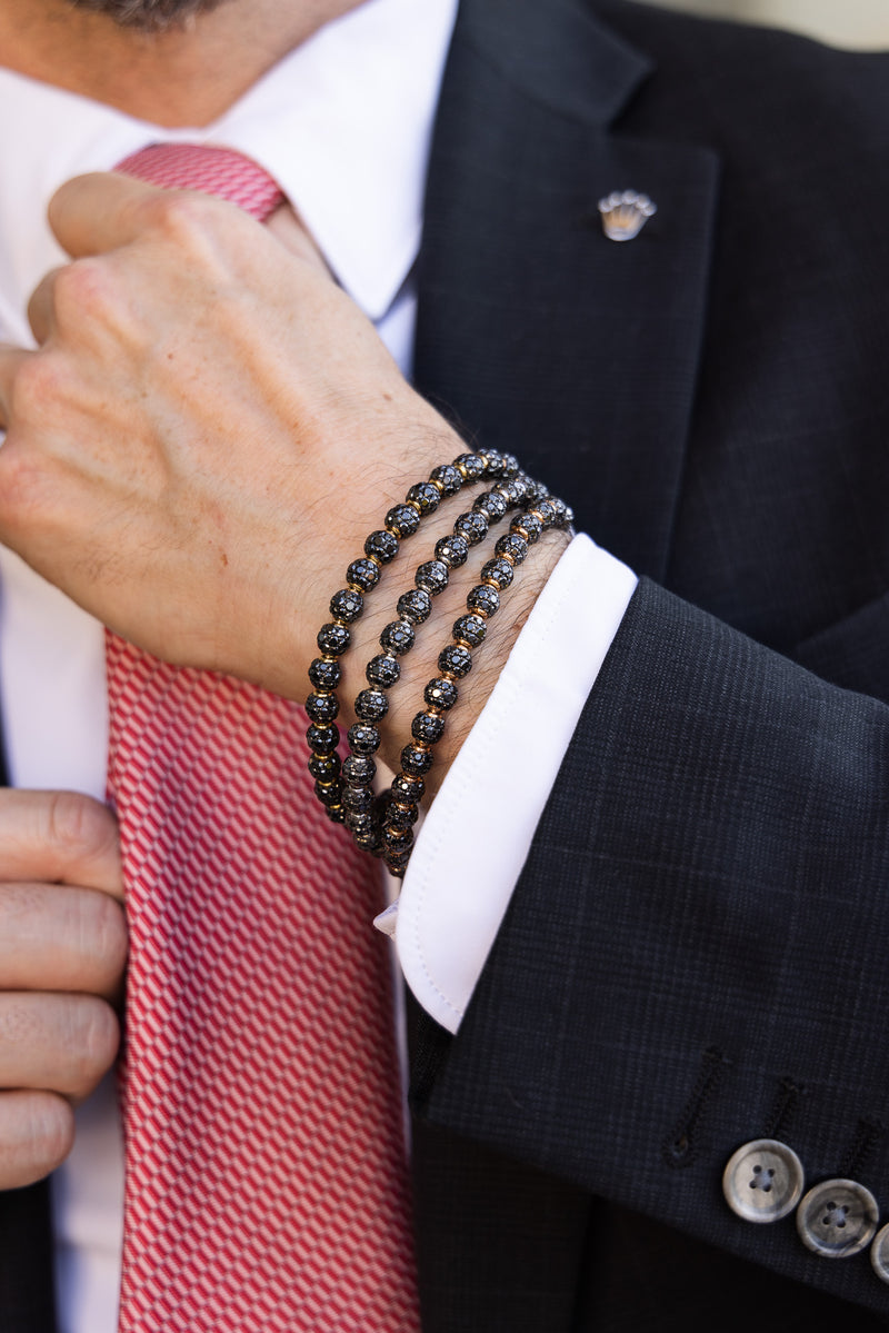 Black Diamond Bead Flex Bracelet with White Gold Rondelles | 22.48tw