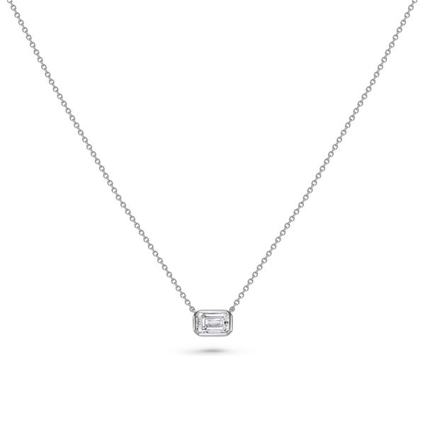Bezel Set East West Emerald Cut Diamond Pendant