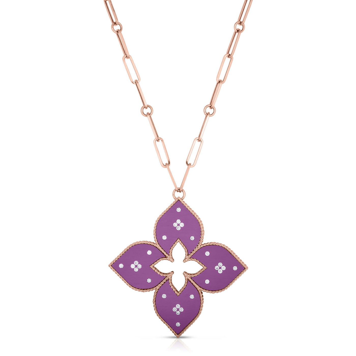 Venetian Princess Large Diamond & Pink Titanium Flower Long Necklace