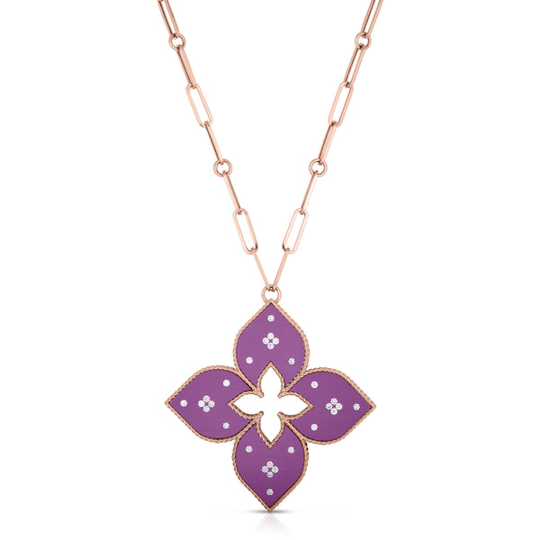 Venetian Princess Large Diamond & Pink Titanium Flower Long Necklace