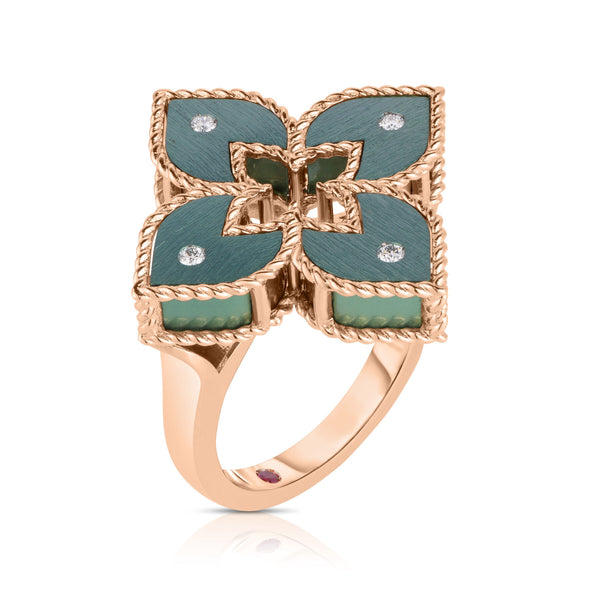 Venetian Princess Small Diamond & Green Titanium Flower Ring