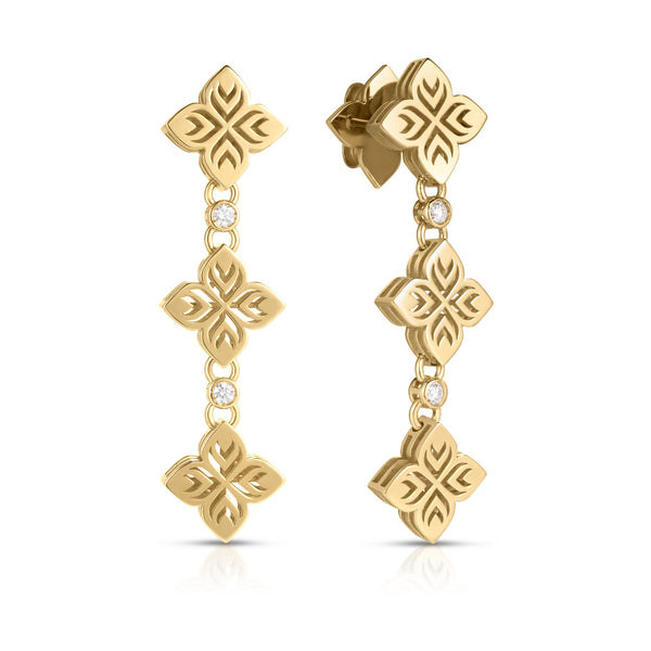 Arabesque Alternating Diamond & Triple Flower Drop Earrings