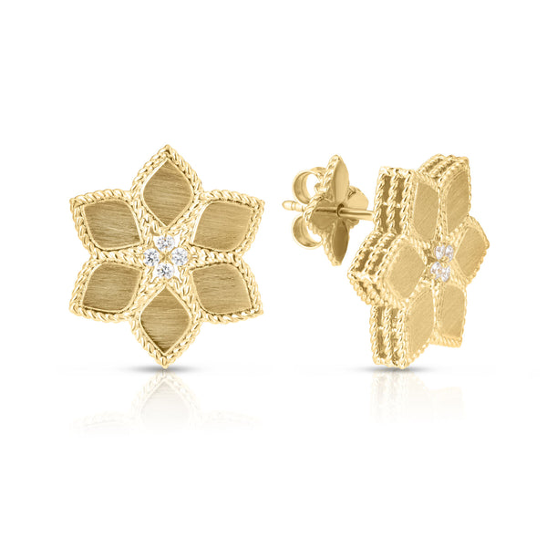 Vernazza Diamond & Satin Finish Flower Stud Earrings