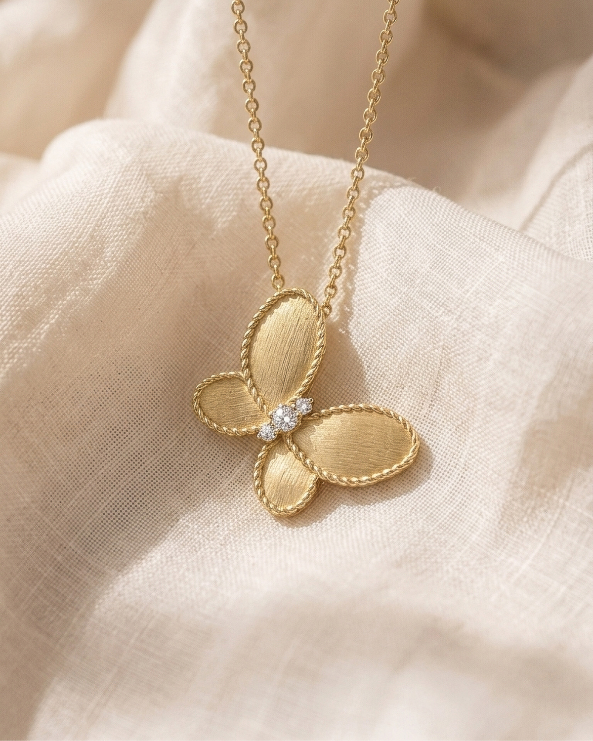 Jasmine Diamond & Satin Finish Butterfly Necklace