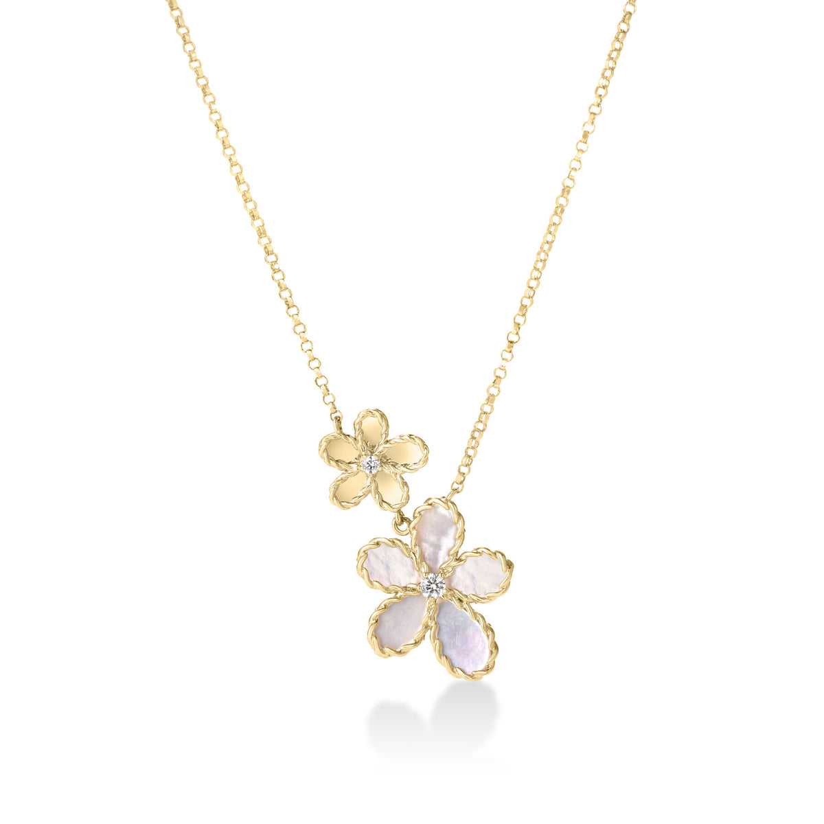 Mother of Pearl & Diamond Double Jasmine Flower Pendant | .04tw