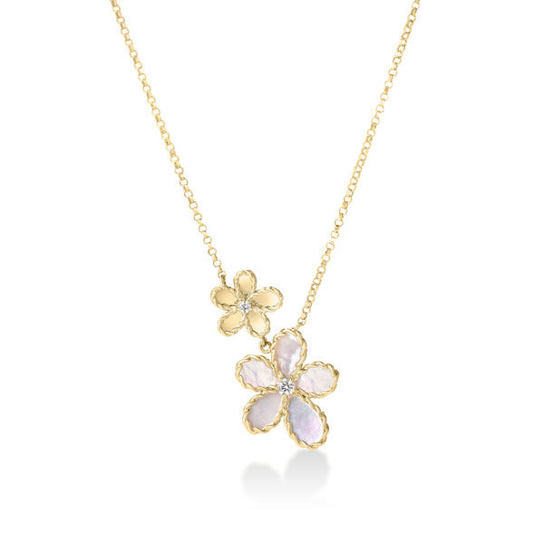 Mother of Pearl & Diamond Double Jasmine Flower Pendant | .04tw