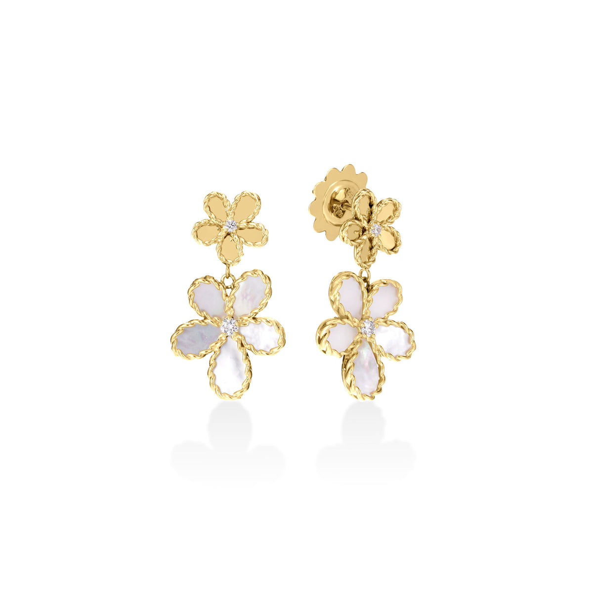 Jasmine Mother of Pearl & Diamond Double Flower Earrings
