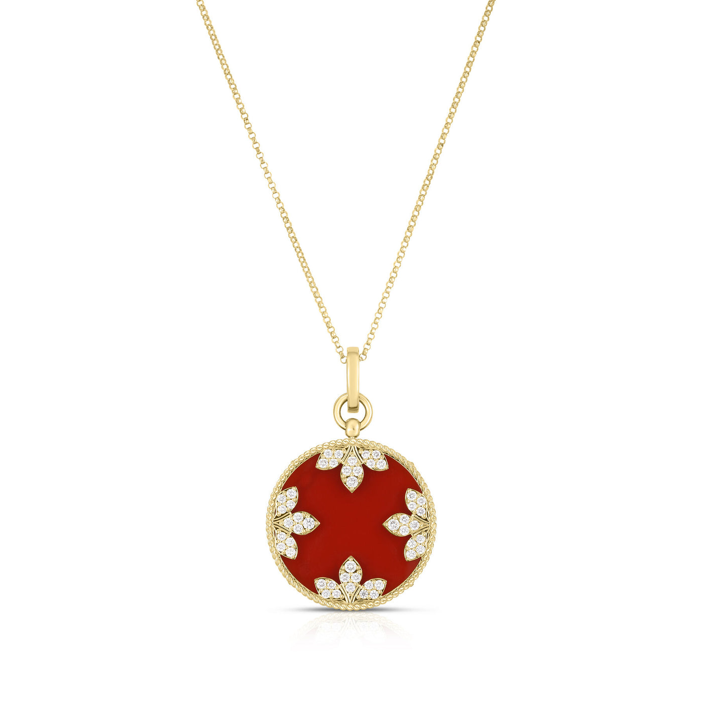 Round Red Agate & Diamond Pendant