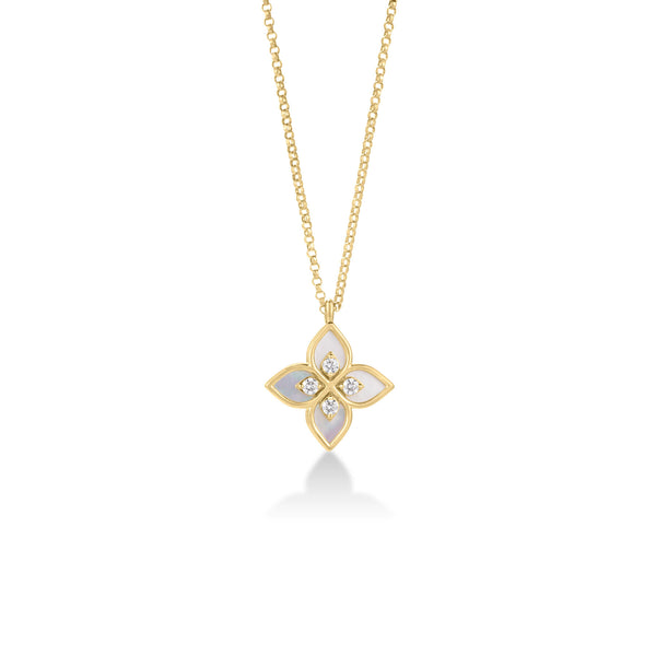 Venetian Princess Mother of Pearl & Diamond Flower Pendant