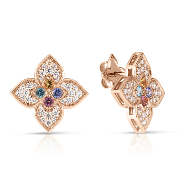 Diamond & Mixed Stone Large Flower Stud Earrings