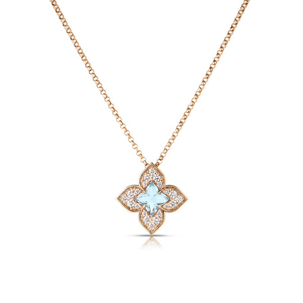 Diamond & Blue Topaz Small Flower Necklace