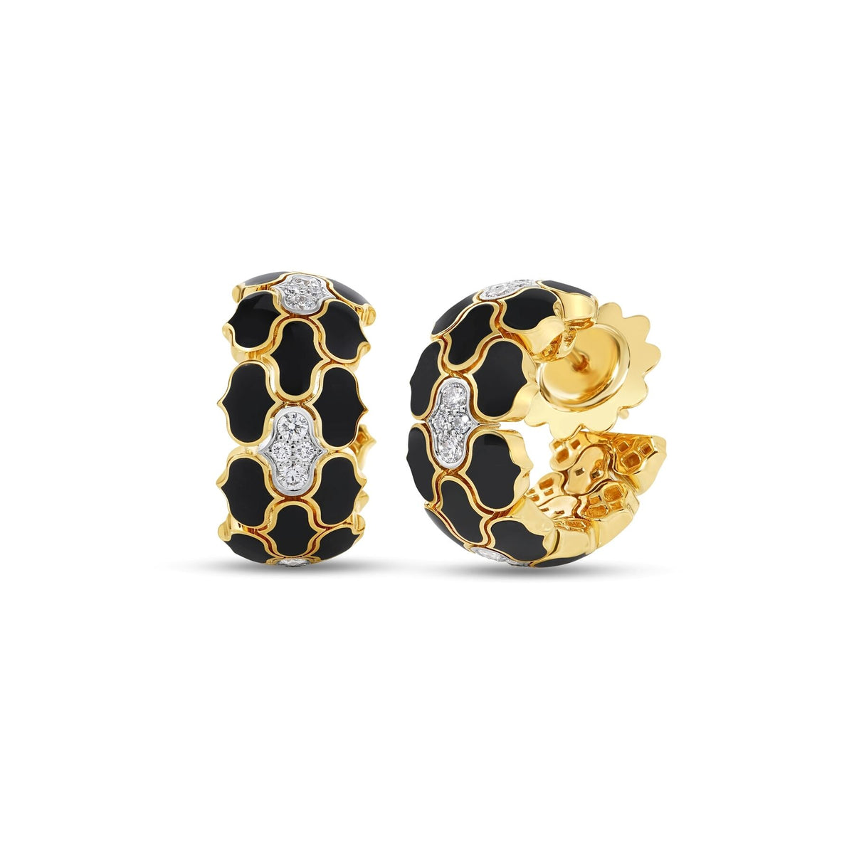 Black Enamel & Diamond Huggie Earrings | .34tw