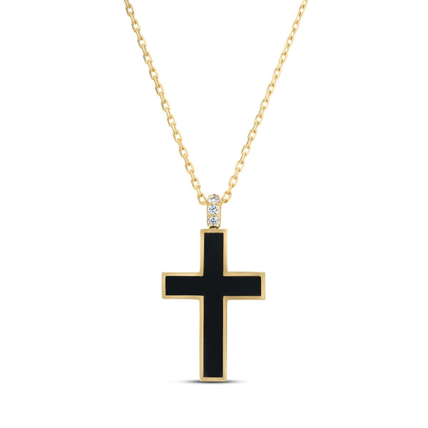 Black Enamel & Diamond Cross Pendant | .09tw