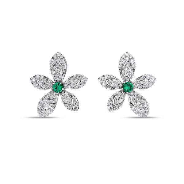 Emerald & Diamond Flower Earrings