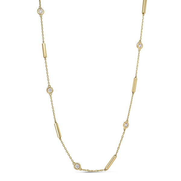 Bezel Diamond and Tube Chain Necklace | .33tw