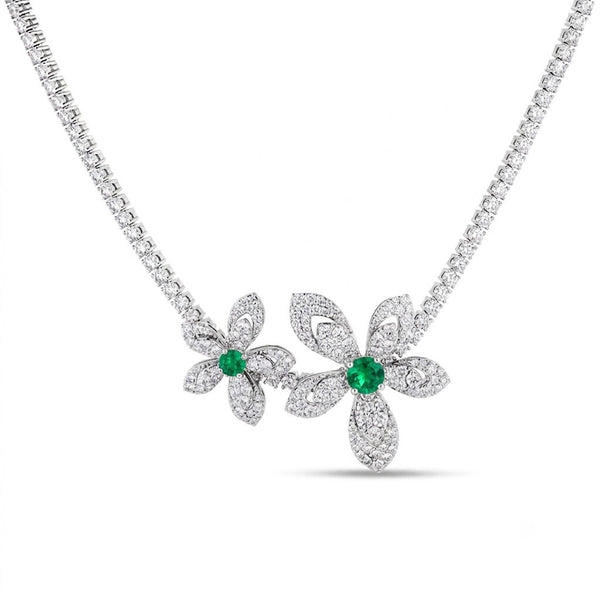 Emerald & Diamond Flower Necklace