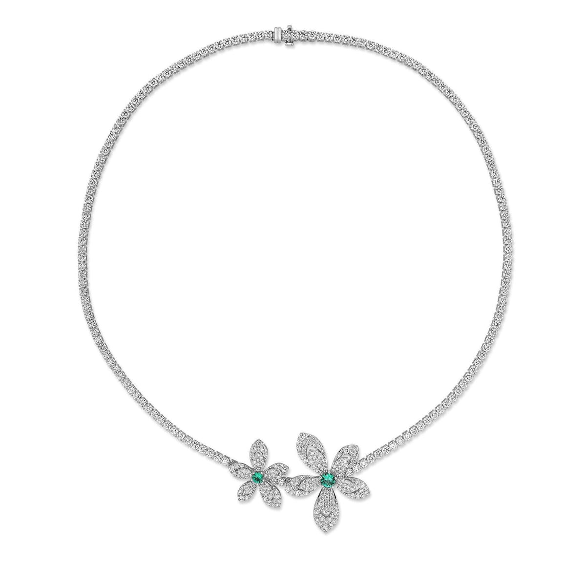 Emerald & Diamond Flower Necklace