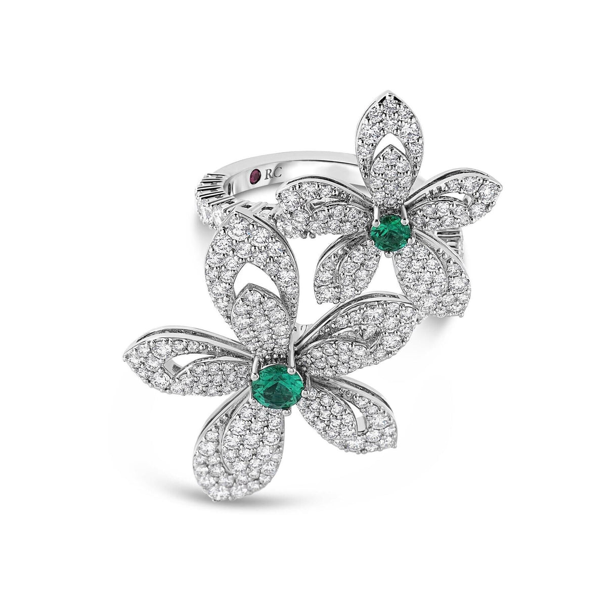 Emerald & Diamond Flower Ring
