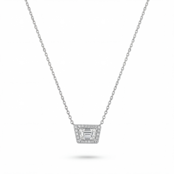 Trapezoid and Round Brilliant Diamond Halo Pendant | 1.05tw