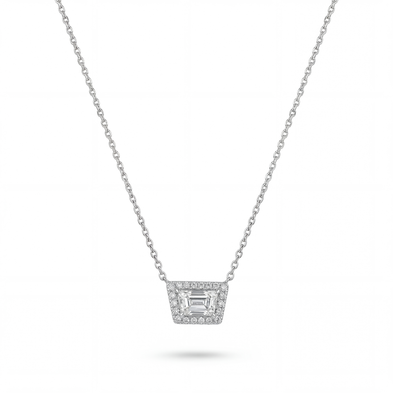 Trapezoid and Round Brilliant Diamond Halo Pendant | 1.05tw